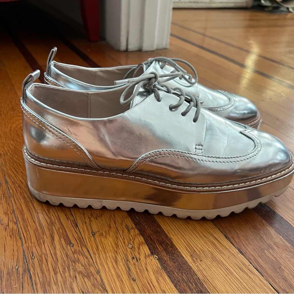 Zara silver platform oxfords metallic 41 EUC loafers Basic Collection - Picture 2 of 6